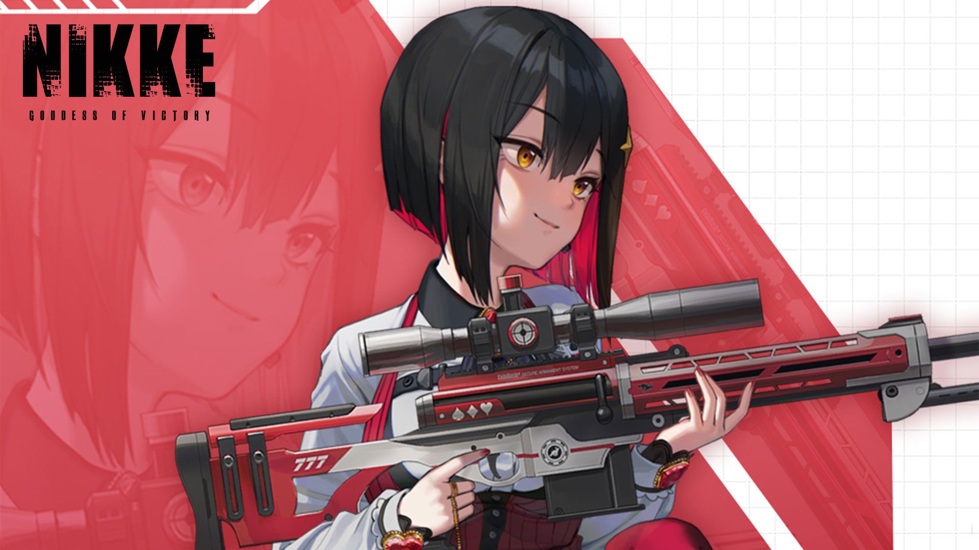 【NIKKE】ルージュが実装決定。ゲームセンター“コインラッシュ”のディーラー。ブラン、ノワールが所属する777部隊のニケ【声優：森なな子】