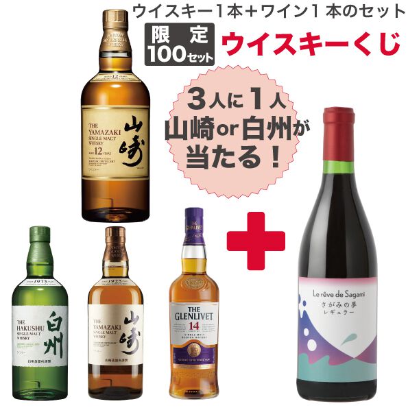 山崎12年か山崎NV、白州NVが約1/3で当たり、おまけで赤ワインも