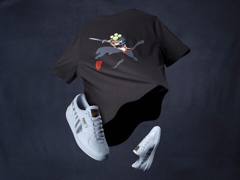 『モンハン』PUMAコラボ新商品が国内限定で12月6日に先行発売。勇ましくもかわいい武者姿のアイルーを描いたTシャツやスニーカーが新登場