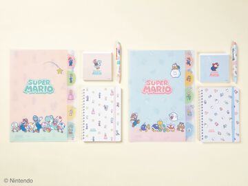 『スーパーマリオ』かわいいパステルカラーのコラボ文具雑貨シリーズ1月下旬より発売。ノート、メモ、ポーチ、クリップなどデスク周りをマリオで彩る