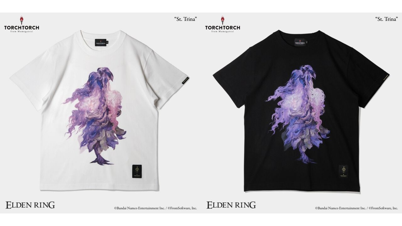 『エルデンリング』聖女トリーナのプリントTシャツが登場。花びらの奥から顔を覗かせる姿が神秘的で儚い。本日(5/2)より予約開始