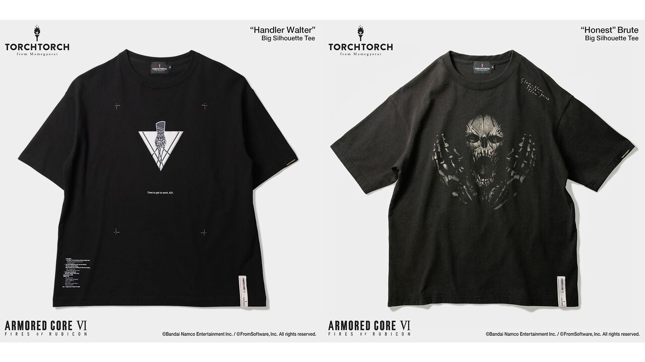 『アーマード・コア6』ハンドラー・ウォルター&オーネスト・ブルートゥのTシャツが本日(5/29)予約開始。エンブレムをあしらったデザインが素敵