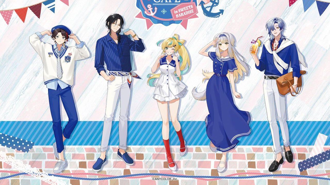にじさんじ】“スイーツパラダイス”コラボカフェ第12弾が7月1日から開催 にじさんじ 三枝明那 スイーツパラダイス マリンルック 缶バッジ