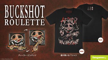 『バックショットルーレット』ディーラーがデザインされた“運が悪いなTシャツ”が登場。同時発売のピンバッジもクールなデザイン