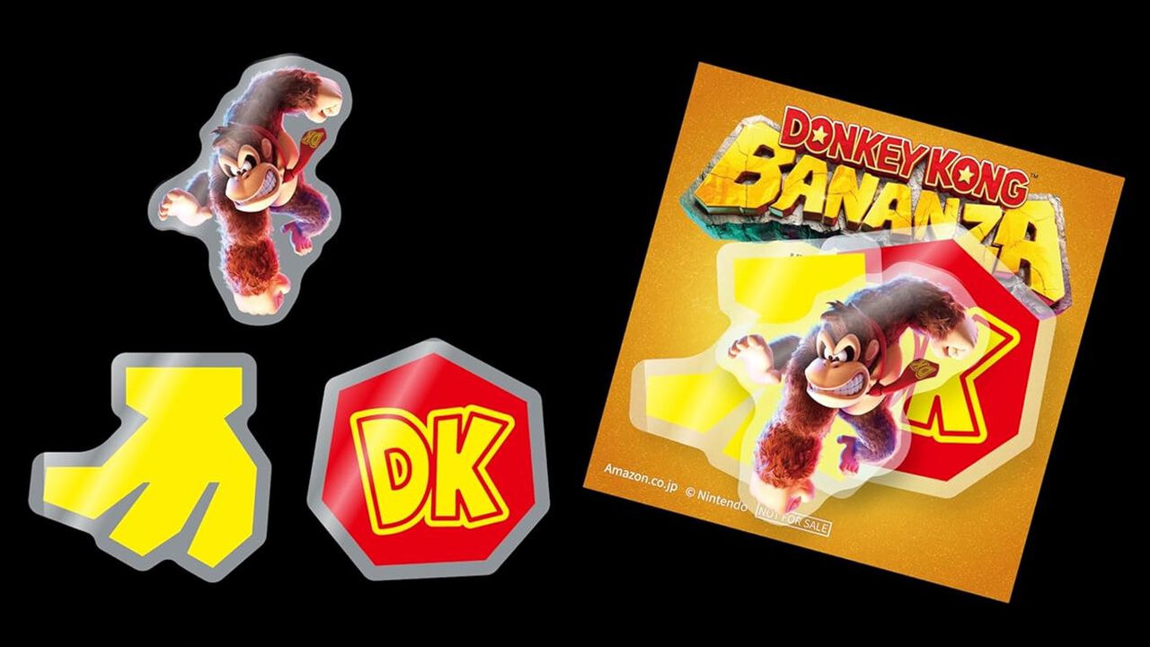 『ドンキーコング バナンザ』購入特典、グッズまとめ。Amazonはダイカットステッカー、amiiboにもステッカー付き。楽天はぬいぐるみセットの販売も