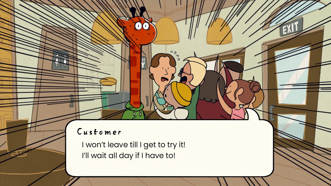 『コミュ障キリンの一週間』体験版が日本語対応。話しかけられると頭が爆発(物理)するキリンを操作して誰とも会話することなく1週間を過ごせるか?