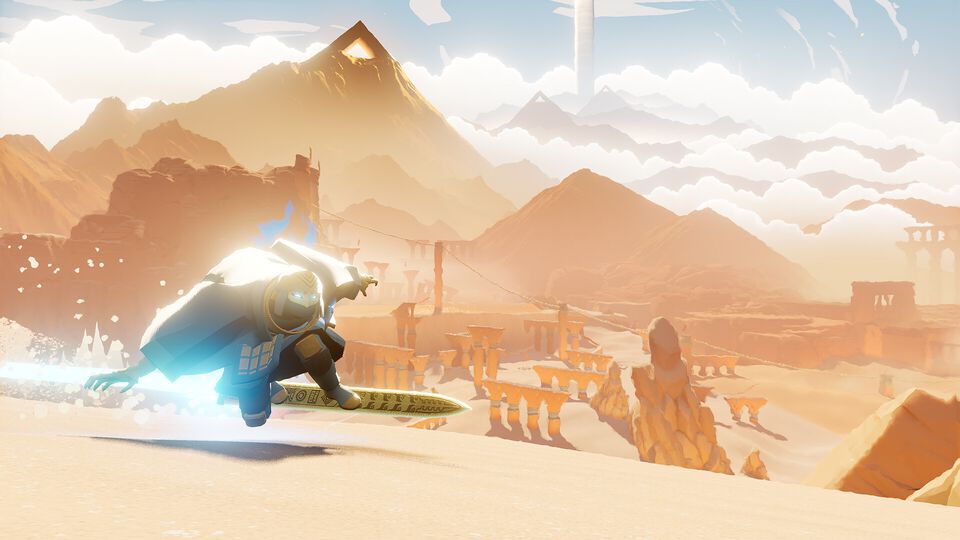 『風ノ旅ビト』アートディレクター率いる開発スタジオの新作『Sword of the Sea』本日配信。砂と水の広がる地で駆けるサーフィンアドベンチャー