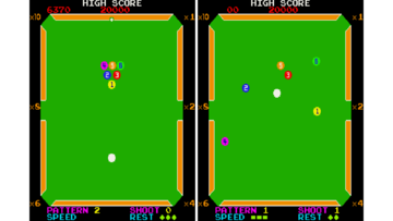 【アケアカ】『ビデオハスラー』9月11日配信。異なる倍率のポケットにボールを落としてスコアを稼ぐ変則ビリヤード。新機能を実装した『アケアカ2』版も展開