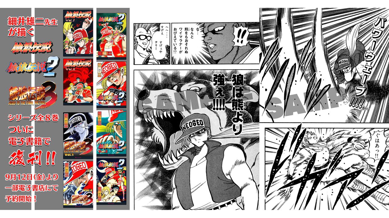 マンガ『餓狼伝説』『餓狼伝説2』『餓狼伝説3』Kindle版が予約開始。細井雄二氏が描く“ボンボン餓狼”が復刊ドットコムにていよいよ復活！ いったい誰のリクエストだよてめーーーっ!!