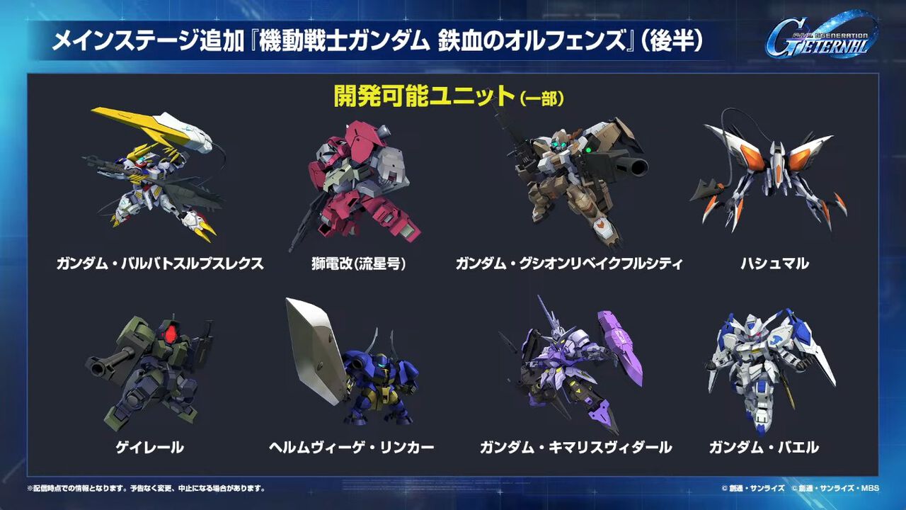 【Gジェネエターナル】『鉄血のオルフェンズ』メインステージ後半、サイドストーリーが10月31日に実装。バルバトスルプスレクスやガンダム・バエルが開発経路図に追加