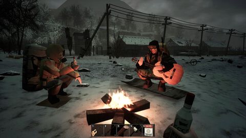 『MISERY』ローポリグラフィックの終末世界サバイバルが本日（10/24）発売。バケモノたちが蔓延る核戦争後の地上。仲間といっしょに物資を集め焚き火を囲う