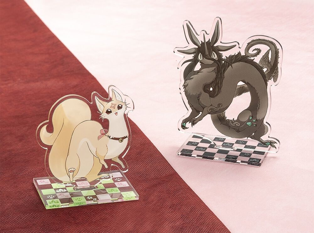 管狐のモナカ』モナカのふわふわしっぽキーホルダーとモナカ＆ヨロボシ