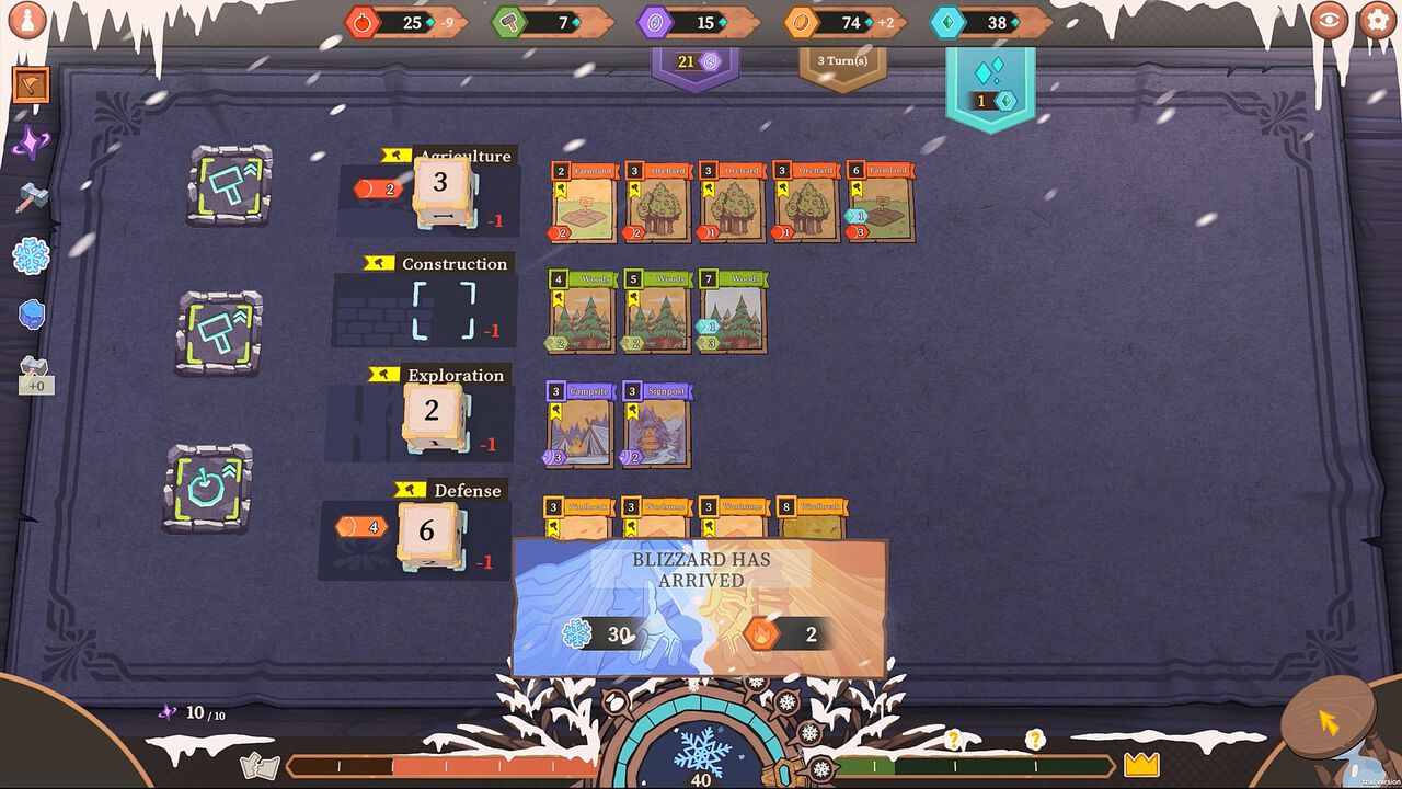 『ハーベストダイス：豊穣の女神からの祝福』ダイスとカードが鍵を握る集落建設ローグライク。凍てつく辺境を舞台に、戦略と運を武器に厳しい自然に立ち向かえ