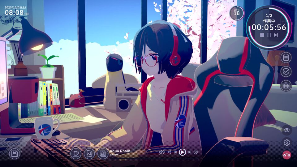 『Chill with You：Lo-Fi Story』10万ダウンロード達成。文学少女のサトネといっしょに作業通話するアドベンチャーゲーム。12月18日アプデで会話追加