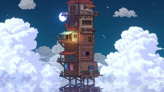 『CELESTAY』水に沈んだ世界で家を空へと増築していく放置系ゲーム。釣りで素材を集めたり、空に浮かぶ星座を見つけたりして過ごすチルなひととき