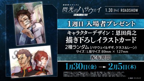 『ガンダム 閃光のハサウェイ キルケーの魔女』入場者プレゼントはイラストカード。ハサウェイ＆ギギ、ケネス＆レーンの2種ランダム。劇場グッズ情報解禁