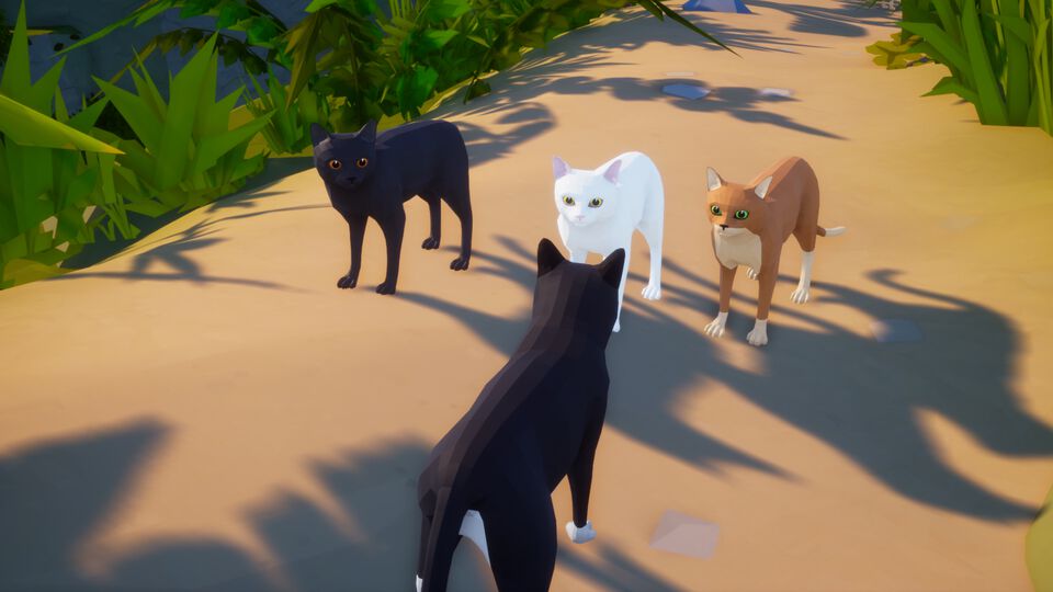 『Scattered』猫になって南の島を探索するアクションゲーム。「ニャー」と鳴いたり物を落としたり気ままに猫ロールプレイ。大量の猫が集まる画像が堪らニャイ