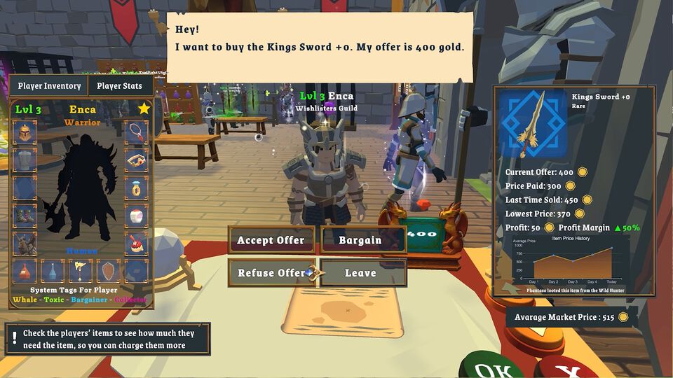 『MMORPG NPC Simulator』MMORPG世界でNPCとして生活するシミュレーションが登場。店の経営をしながら手に入れた運営権限で世界を内側から支配しよう