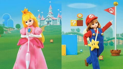リカちゃんがマリオ＆ピーチ姫コーデに。ピンクのドレスや冠、赤い帽子にオーバーオールも再現。タカラトミーから4月18日発売