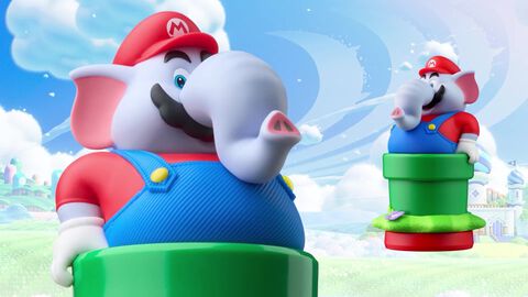 『スーパーマリオ ワンダー』ゾウマリオのamiiboが本日（3/26）発売。土管に収まりきらない大ボリュームなボディ。キノピオ隊長&おしゃべりフラワー・ポプリン&フロリアン王子も登場