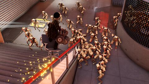 『Last Man Sitting』オフィスチェアを乗りこなすサラリーマン爆走アクションが配信開始。ガトリングや刀で爽快無双。PvEはもちろんPvPモードも遊べる