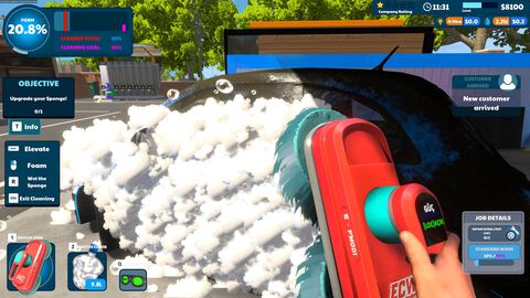 『Express Car Wash Simulator』高圧洗浄機で汚れを落とす洗車シミュレーター。濃密な泡とカラフルな洗剤でピカピカに仕上げる爽快感