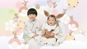 『ポケモン』スタジオアリスの新作和装がかわいい。イーブイの一つ身はフードと大きな尻尾がついた着ぐるみ風デザイン