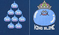 『ドラクエ』ユニクロUTが4月29日発売。いまにも合体しそうなスライム8匹、合体後のキングスライムをドット絵で再現したデザインがかわいい