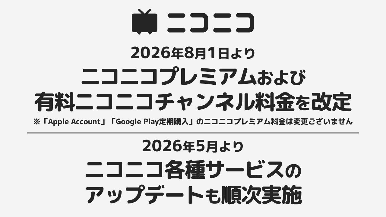 ニコニコプレミアムが値上げ。有料ニコニコチャンネルも550円→825円