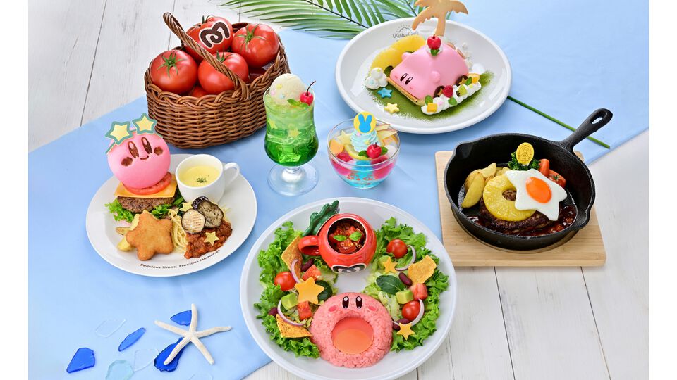 【カービィカフェ】お皿やガラスボウルがもらえる特別メニューが7月8日より期間限定で登場。マキシムトマトをモチーフにしたシャツやハットも販売