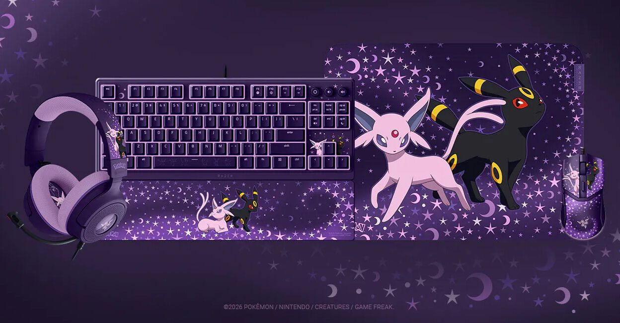 ポケモン』エーフィ＆ブラッキーのヘッドセット、キーボード、マウス