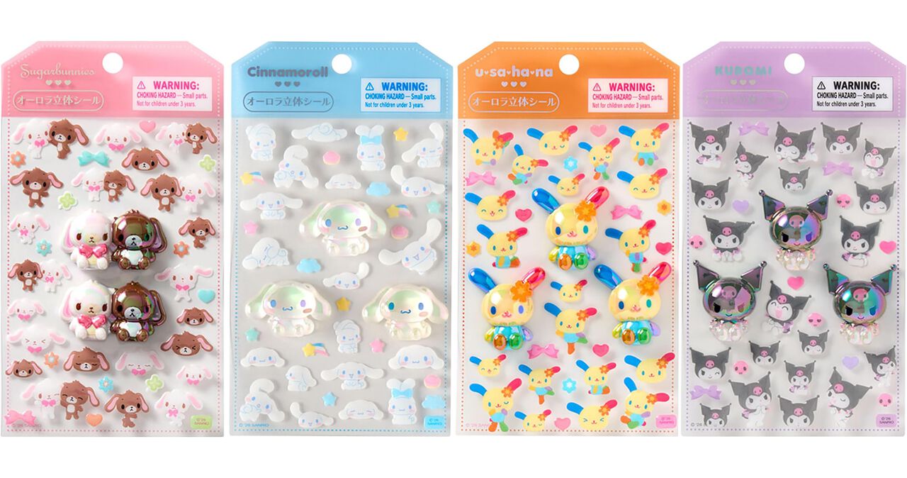 サンリオキャラクターズの《オーロラ立体シール》などが再入荷。キティ