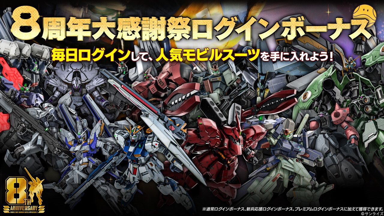 『機動戦士ガンダム バトルオペレーション2』が8周年記念イベントを開催、最大90連の無料抽選配給を実施