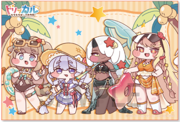『トリッカル』夏コミでの販売グッズが公開。タオルやぬいぐるみクリップなど多彩なアイテムが並ぶ。購入特典としてカードやショッパー、ポストカードも
