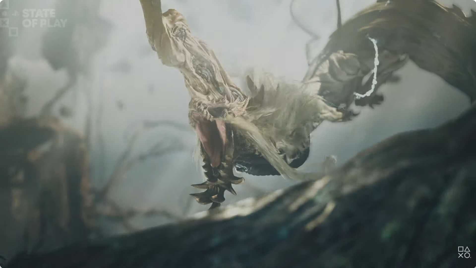 『モンハンワイルズ：アセンダンス』新映像公開。雷雲を操る古龍“グンドラージャ”や新フィールド“雲居（くもい）の遺跡群”などのシーンが確認できる。クルペッコ似のモンスターは“アラケータ”【State of Play】