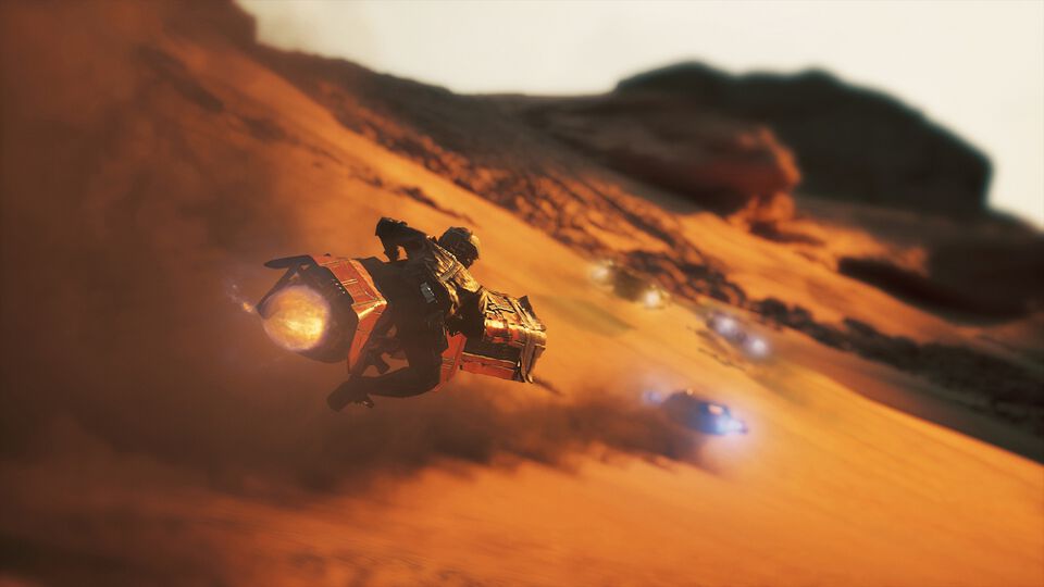 『スター・ウォーズ：ギャラクティック・レーサー』では、マシーンをぶつけ合って泥臭くトップを目指すなんでもありのレースが痛快。「レースゲームのジャンルを一段階引き上げたい」との思いで開発に取り組んだ