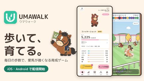 『ウマウォーク』歩いて競走馬を育成するアプリが配信開始。歩数や生活習慣で愛馬の能力を伸ばし毎週日曜日のレースで対決