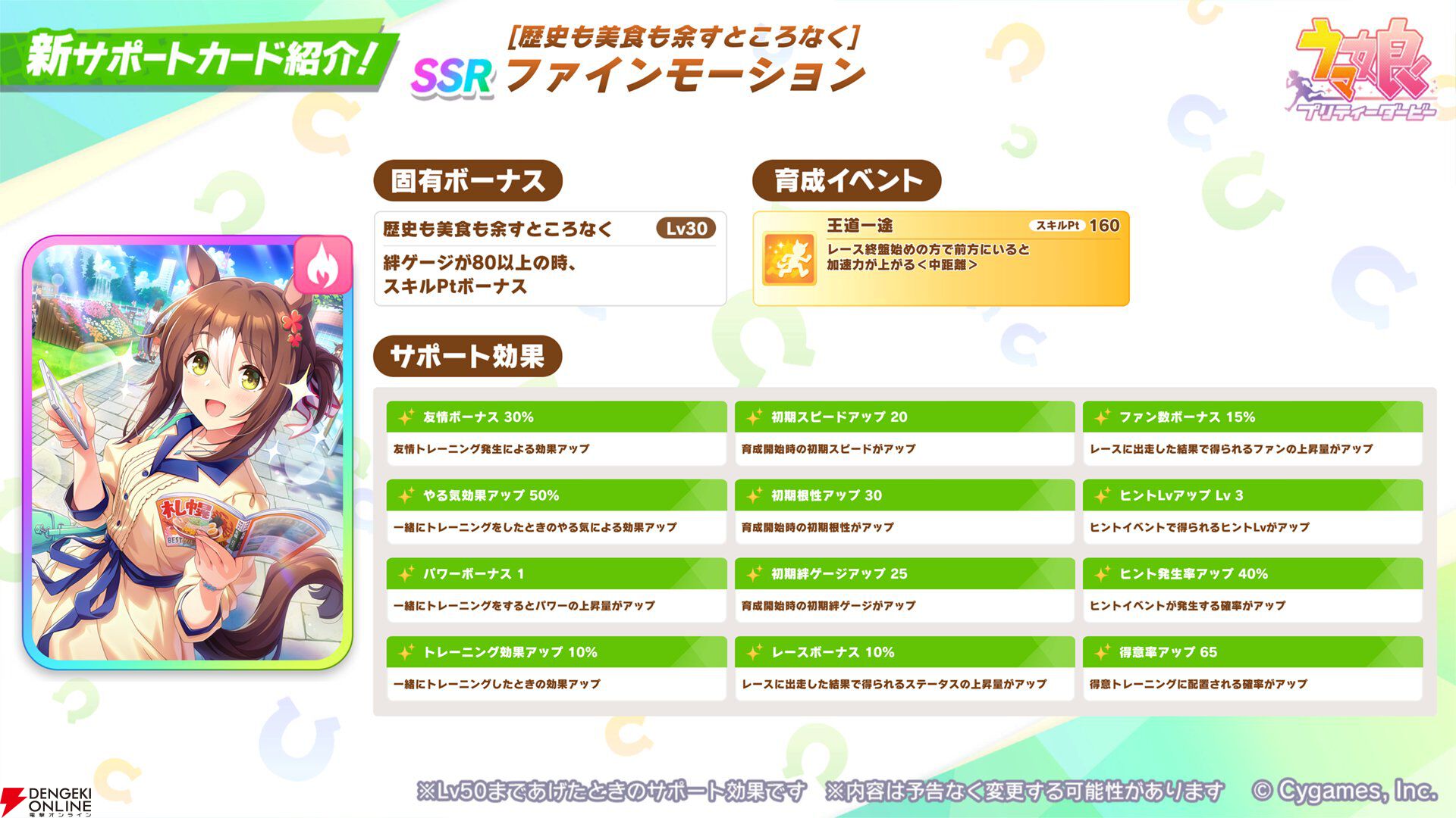 ウマ娘ガチャ速報】新たなSSRサポカのファインモーションが明日8月14日に登場。育成ウマ娘ガチャは24年7月31日までのものが対象に - 電撃オンライン