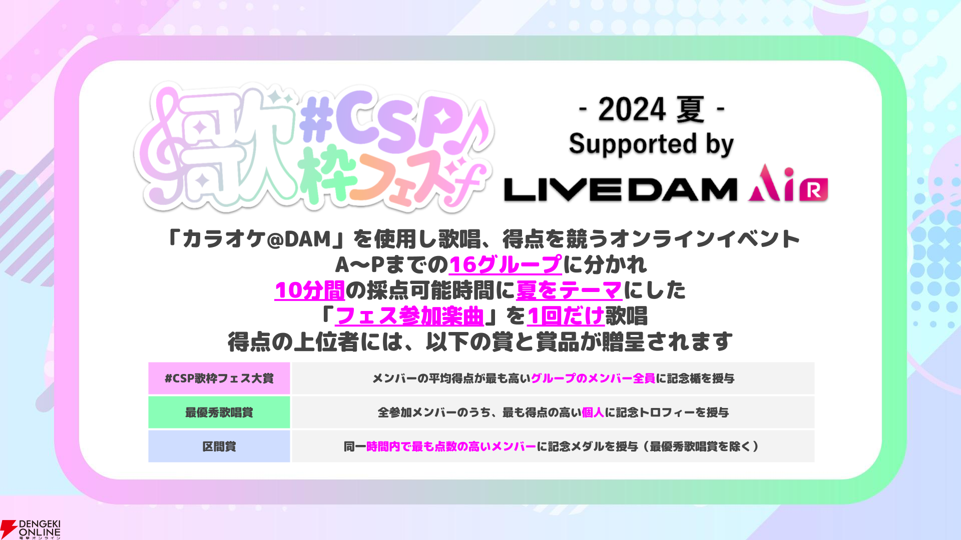 VTuberら61人のクリエイター「歌枠」一斉配信！ 「#CSP歌枠フェス2024夏 Supported by LIVE DAM AiR」、注目の受賞結果は？