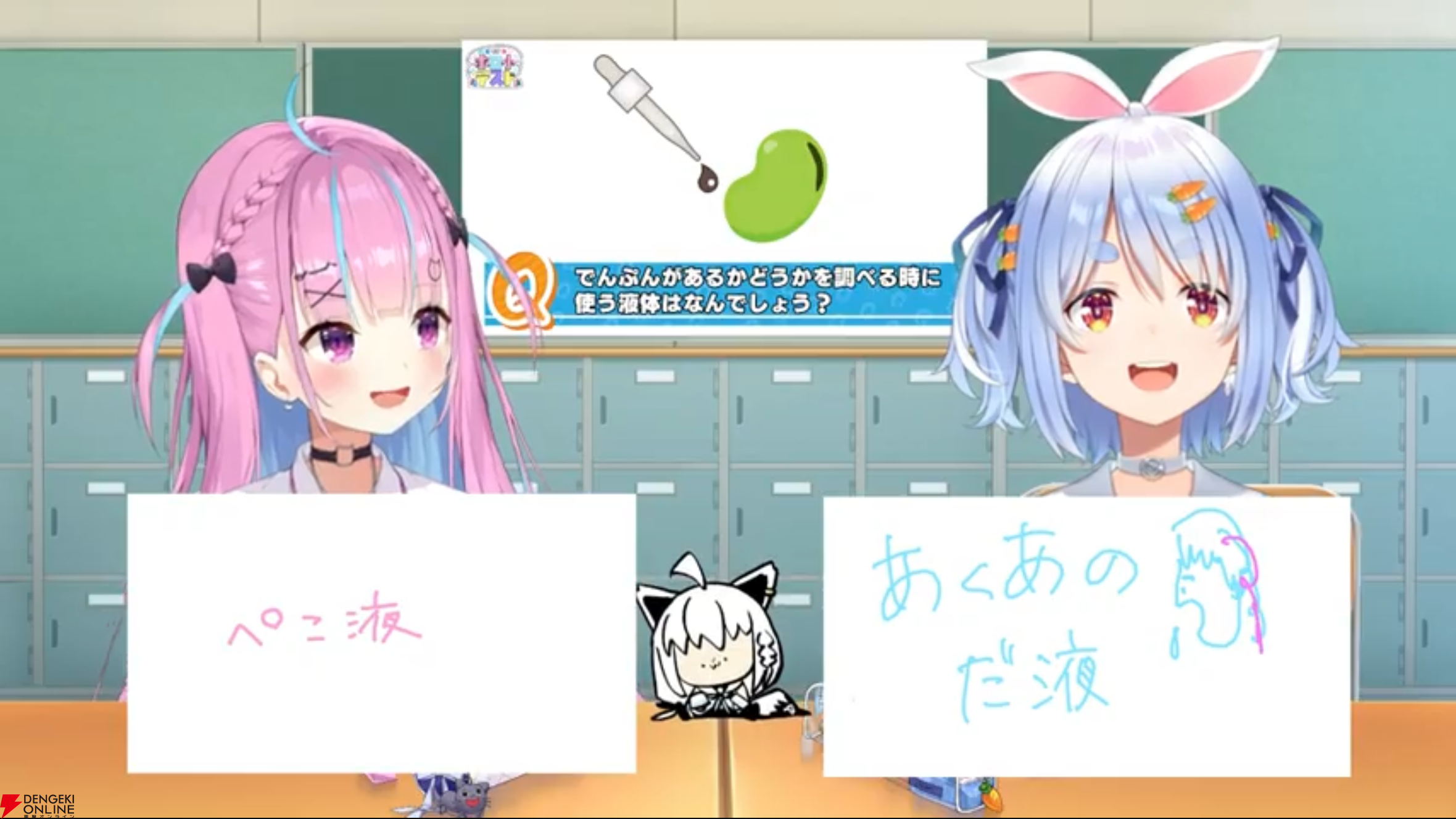 【ホロライブ】湊あくあさん、兎田ぺこらさんは“ホロ小学校”を卒業できたのか。白上フブキ先生の用意した5教科に挑んだ結果は……？