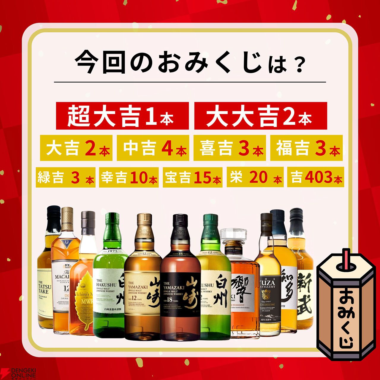 山崎18年、山崎12年、白州12年、響JH、イチローズモルトMWRなどが3,980円当たるかも!? ハズれなしの『ウイスキーみくじ』が販売中 -  電撃オンライン