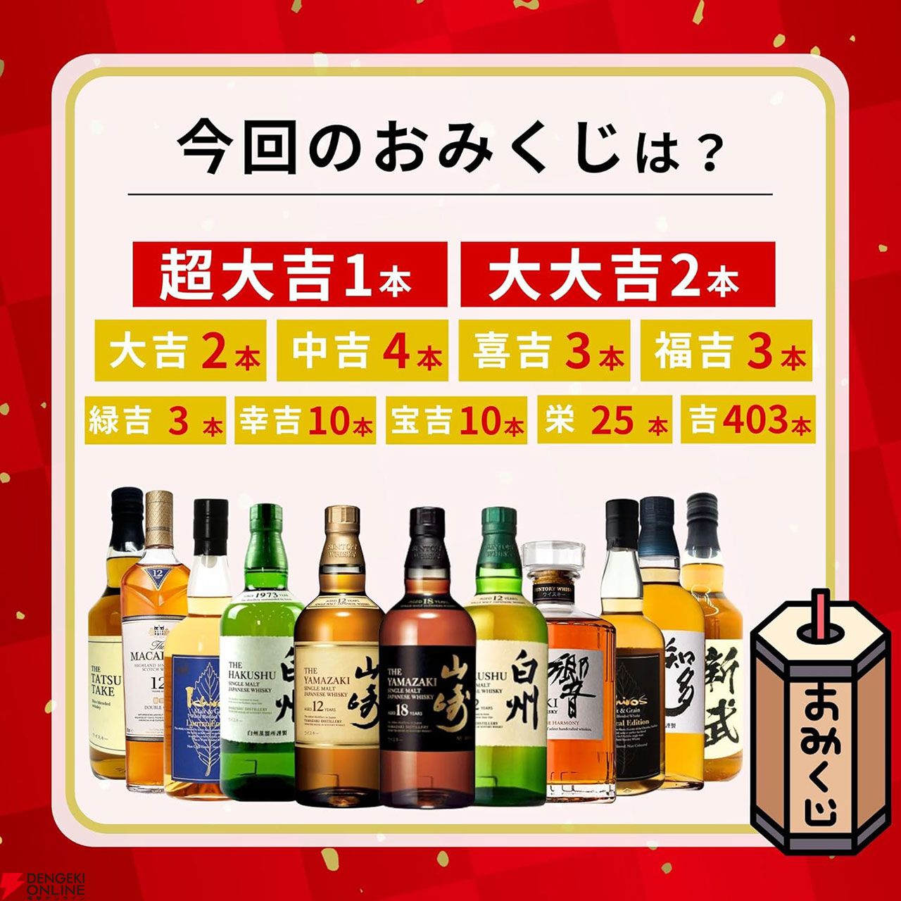 山崎18年、山崎12年、白州12年、響JH、イチローズモルト リミテッドエディションなどが3,980円当たるかも!?  ハズれなし人気の『ウイスキーみくじ』第13弾が販売中 - 電撃オンライン