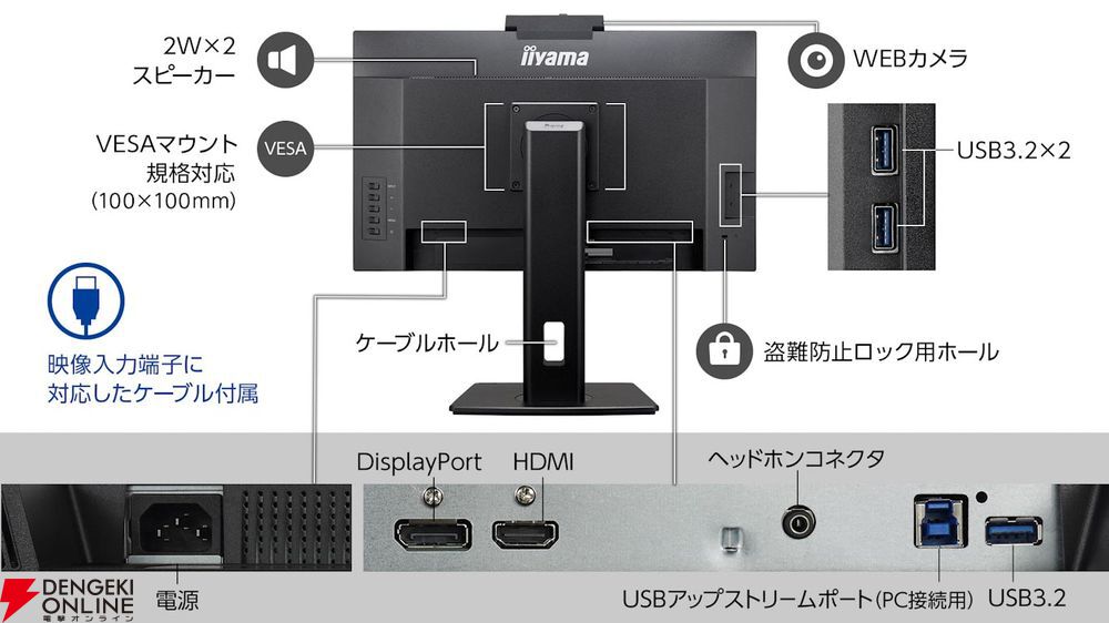 WEBカメラ搭載で税込24,970円。23.8型フルHD対応iiyama液晶モニター“ProLite XUB2490HSUH-B1” - 電撃オンライン