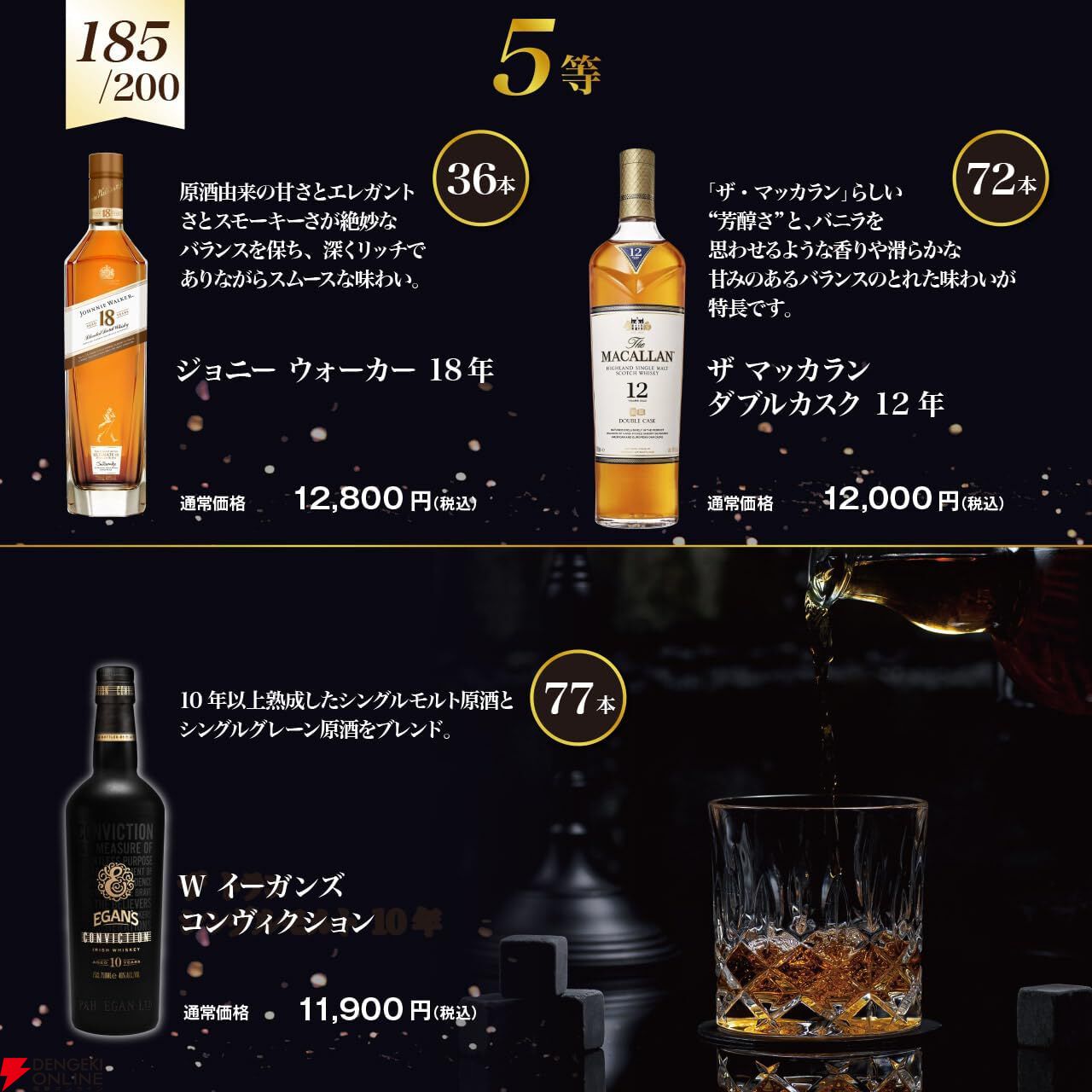 山崎18年、山崎12年、白州12年、山崎NV、響JHなどが当たる『ウイスキー