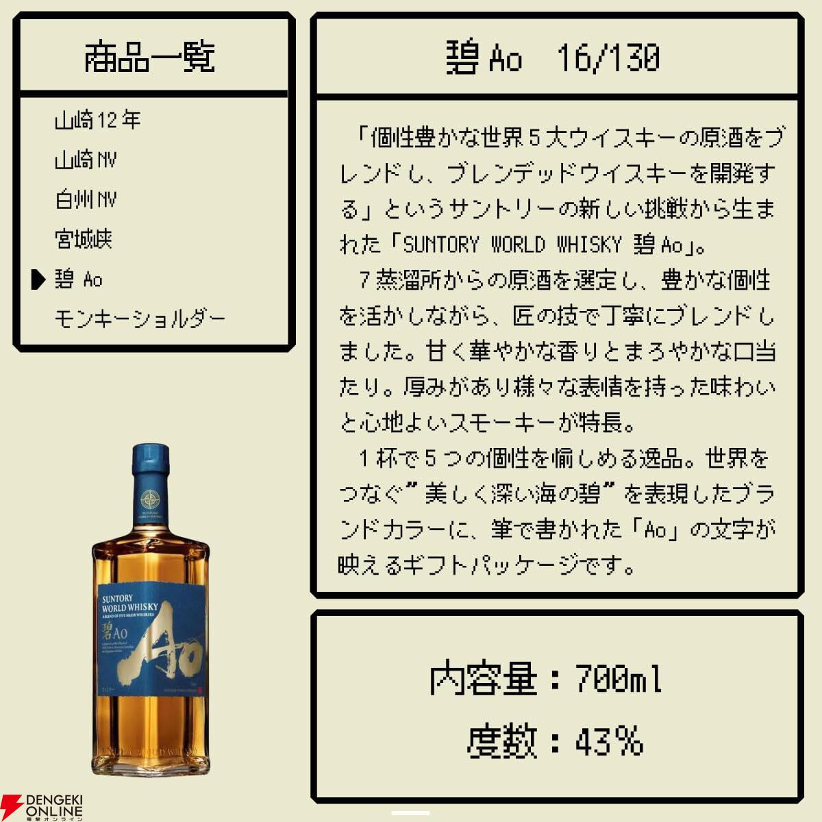 山崎12年、山崎NV、白州NV、宮城峡、碧Ao、モンキーショルダーの 山崎12年、山崎NV、白州NV、宮城峡、碧Ao、モンキーショルダーの