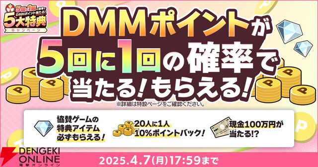 ゲームを遊ぶと現金100万円が当たるチャンス!? ゲーム内特典ももらえる春のDMM GAMES FESTIVAL開催