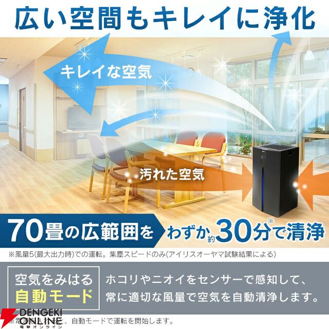 アイリスオーヤマの大型空気清浄機が半額セールで5万円以下に。大きめのお部屋はもちろん70畳まで対応でき、オフィスや店舗などにもピッタリ【楽天スーパーセール】