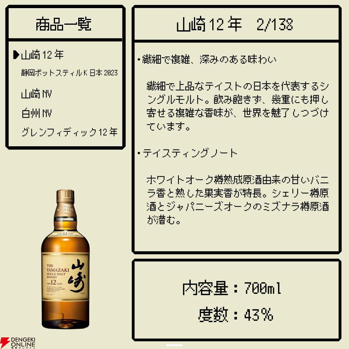 山崎12年、山崎NV、白州NV、静岡ポットスティルK、グレンフィ 山崎12年、山崎NV、白州NV、静岡ポットスティルK、グレンフィ