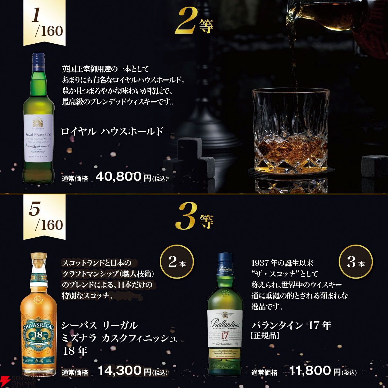 ジョニーウォーカー ブルー アイスシャレ―が5,980円で当たるかも!? ロイヤル ハウスホールド、シーバスリーガル18年ミズナラなども当たる『ブレンデッドウイスキーくじ』新弾が販売中
