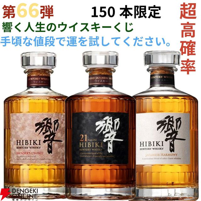 響21年、山崎12年、白州12年、響BC、響JH、桜尾シェリーカスクなどがで当たる『ウイスキーくじ』が販売中